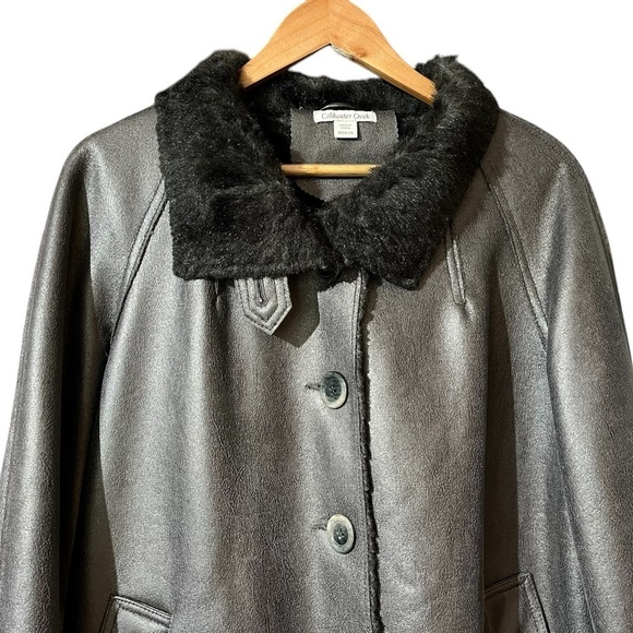 Coldwater Creek Metallic Faux Leather Fur Lined Jacket Pewter Relaxed Fit $230 - Picture 3 of 15
